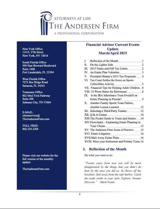 Financial Advisor Current Events Update March-April 2015